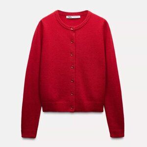 Zara Women's Wool Red Cardigan, small
